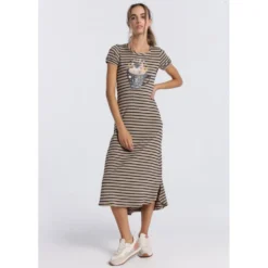 LOIS Jeans 132974-44761-2280 Striped Short Sleeve Long Dress