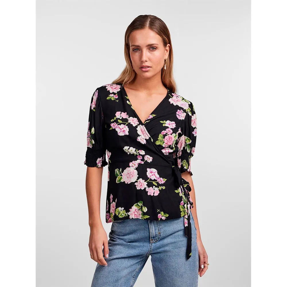 Pieces Tala 2/4 Wrap Short Sleeve Blouse 3 Pieces Tala 2/4 Wrap Short Sleeve Blouse