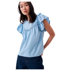 Lyocell Ruffles Lace Short Sleeve Blouse