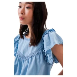 Lyocell Ruffles Lace Short Sleeve Blouse -Lumi Wear Shop salsa jeans lyocell ruffles lace short sleeve blouse 3